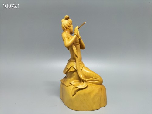 Chinese Boxwood Wood Hand Carving Flute lady beauty Statue黄杨木.吹箫仕女60559 - Picture 4 of 9