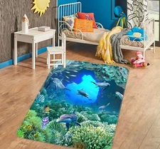 3D Green Coral Dolphin O689 Game Rug Mat Elegant Photo Carpet Mat Eve 2023