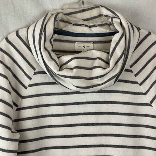 Neu ohne Etikett Lou & Grey flauschiges Strickoberteil Langarm Wasserfallausschnitt creme grau gestreift M - Bild 2 von 7