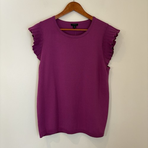 Ann Taylor Womens Knit Top XL Magenta Pleated Ruffle Sleeves Classic Whimsical
