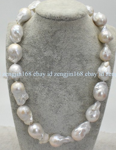 Genuine 15x20mm Huge South Sea White Baroque Keshi Pearl Necklace 18" AAA++ - Picture 4 of 12