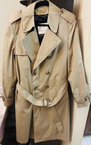 Men Tall London Fog Khaki Trench Double Breasted Raincoat 40 Long Zip out Liner