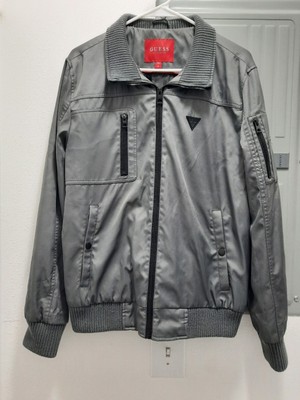 GUESS Men's Full Zip Gray Bomber Futuristic Style Jacket Size Medium Embroidered