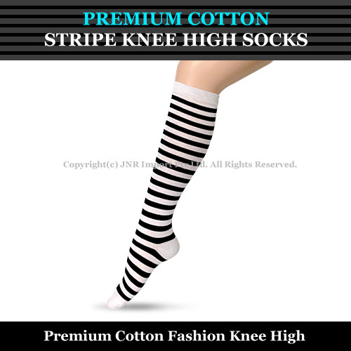 Premium Cotton Stripe Knee High Socks - Girls Ladies Cheerleader Womens Size 2-8 - Picture 10 of 33