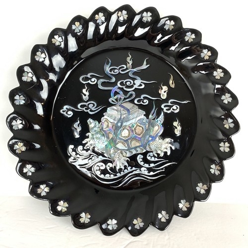 Asian Plate mystical turtle decorative resin tray black 11.5” - Picture 3 of 10
