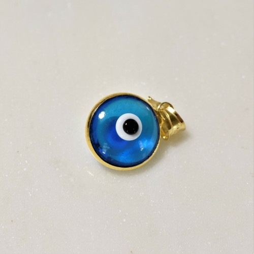 Greek Turkish 925 Sterling Silver Gold Evil Eye Pendant Blue Glass Charm Amulet - Picture 6 of 12