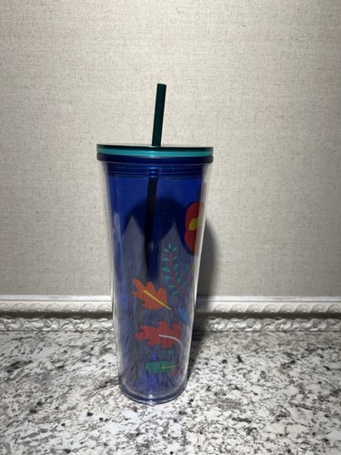 Starbucks Floral Clear Blue Venti Cold Cup Tumbler Acrylic 24 fl oz - Picture 4 of 4