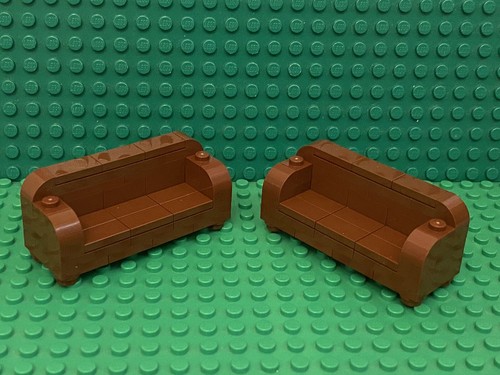 Lego 2 Prebuilt City Mini Figures Reddish Brown Couch Sofa / Home Furniture - Picture 2 of 2