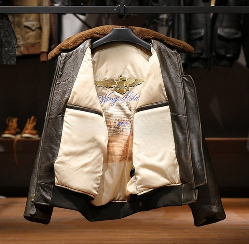Shearling Handmade Cowhide Leather G1 G-1 Aviator Military Flight Bomber Jacket - Bild 9 von 39