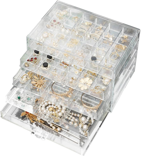 Acrylic Jewelry Box with 5 Drawers Clear Earring Storage Organizer Display Case - Picture 7 of 12