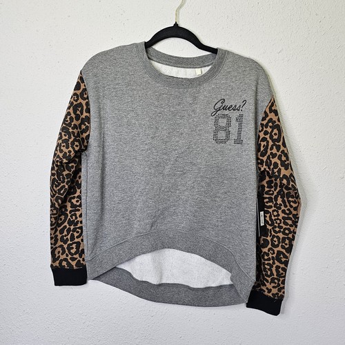 Guess 81 Sweatshirt Damen klein grau braun Leopard Mix Print Freizeit kuschelig Herbst