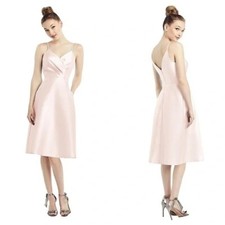 NWT Alfred Sung Draped Faux Wrap Cocktail Dress With Pockets Blush Size 8 D777