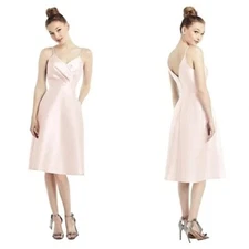 NWT Alfred Sung Draped Faux Wrap Cocktail Dress With Pockets Blush Size 10 D777