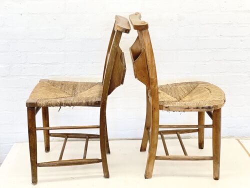 2 x Vintage Church/Chapel Chair with Rush Reeded Seat Wooden Dining Kitchen - Picture 2 of 7