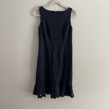 RSVP By Talbots 2 Navy Ponte Sleeveless Eyelet Embroidered Flounce Sheath Dress