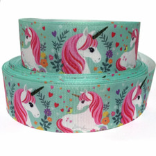 GROSGRAIN RIBBON 5/8",7/8", 1.5", 3" Unicorns Flowers Rainbows Printed