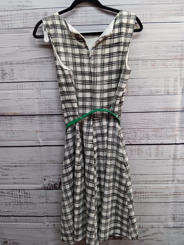 Eva Mendes Midi Dress Women's 12 Black White Belted Career Sleeveless - Picture 2 of 5
