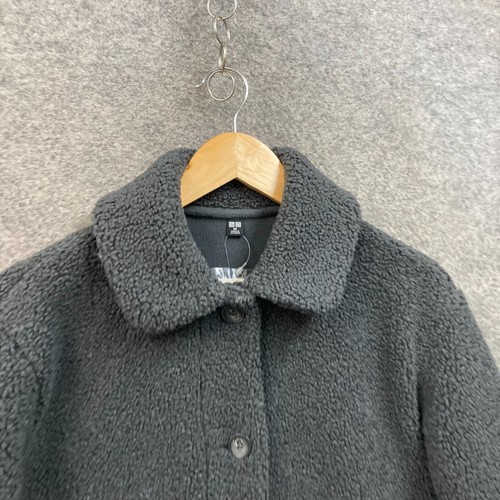 NEW Uniqlo Jacket Womens XS Grey Fleece Sherpa Pockets Button Collar A107 - Picture 3 of 11