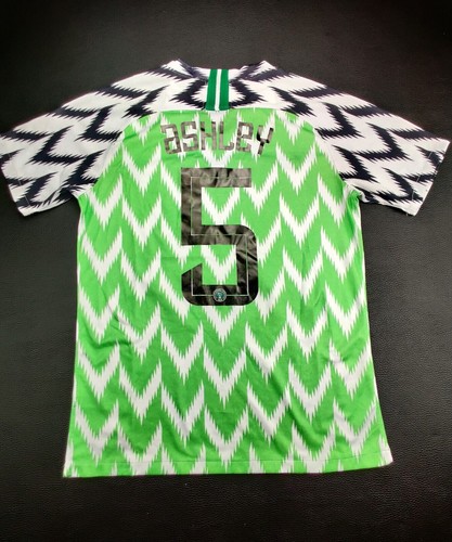 Nike 2018 Nigeria Federation Men's S White/Green/Black Soccer Ashley #5 Jersey - Picture 7 of 11