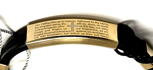 Steeltime 18K Chapado en Oro, Acero Inoxidable Negro Silicona Cruz,Escrituras - Imagen 3 de 7