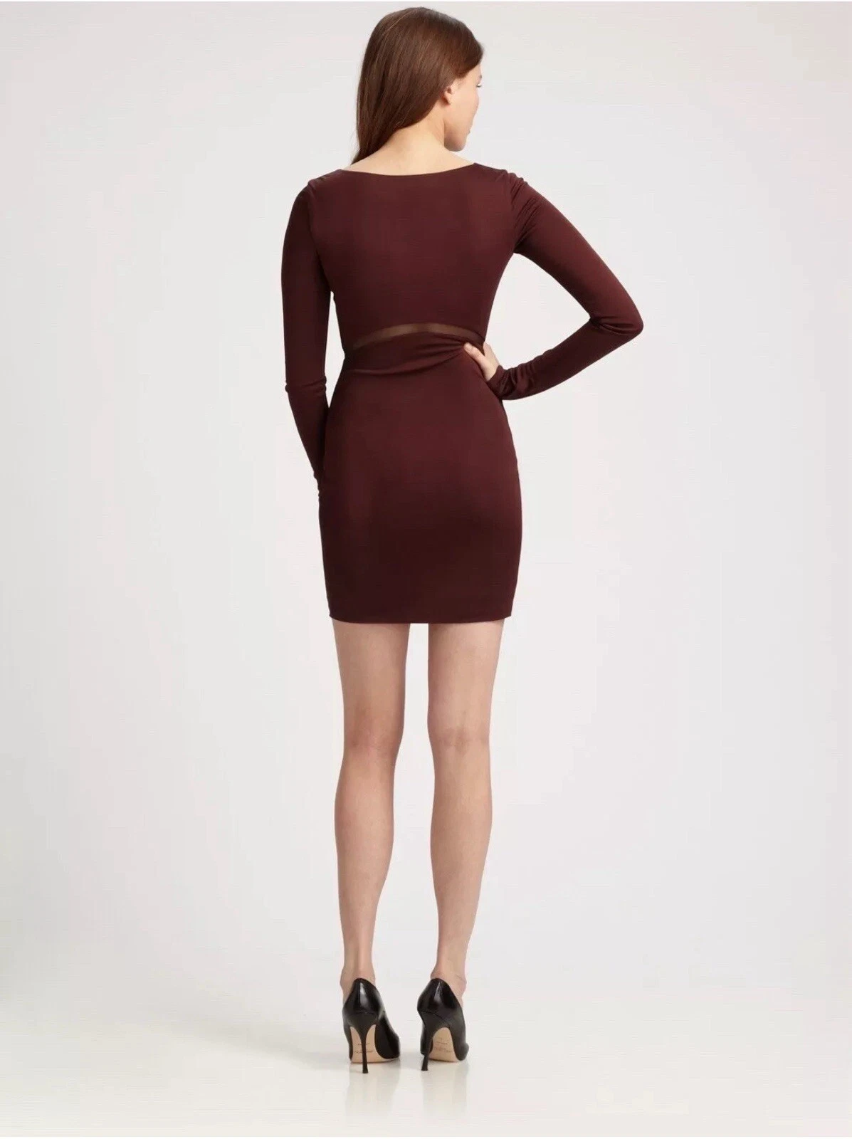 T Alexander Wang Mini Abito Tubino Maglia Manica Lunga Taglia XS Maglia Borgogna