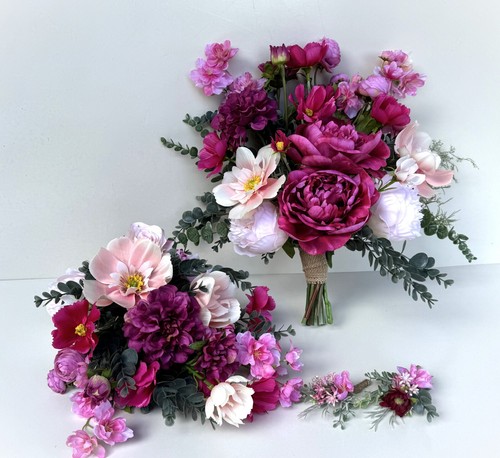 Wedding Bouquet Bridesmaids Weddings Bouquets Buttonhole Faux Silk Flowers - Picture 2 of 13