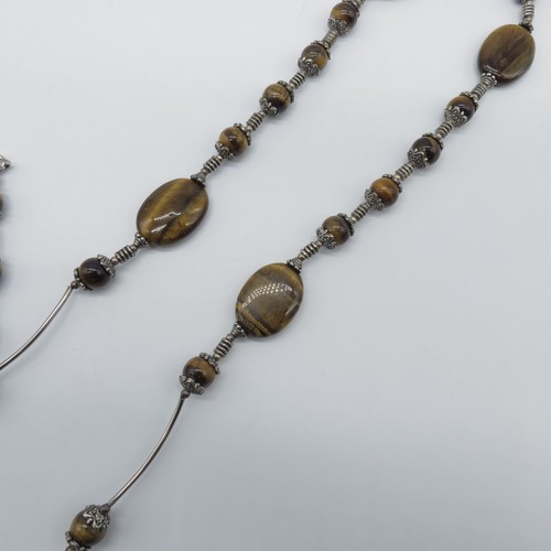 Tigers Eye Beaded Necklace Bracelet Set Brown Boho Everyday Jewelry Set - Picture 9 of 17