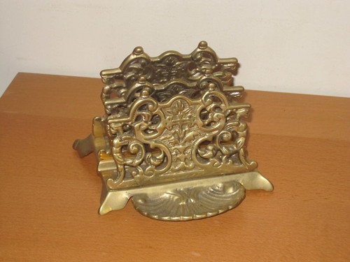 Antique Vintage Bronze Brass Rococo Envelope Holder Pin Dish Desk Accesory - Picture 2 of 6