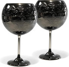 Elegant Etched Balloon Wine Glasses Set of 2 - 24Oz Black Plated Goblets