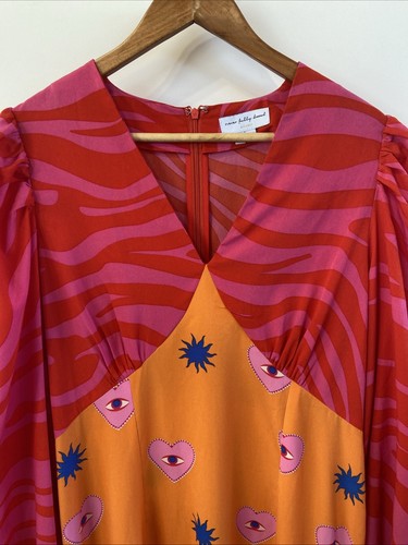 Never Fully Dressed Balloon Sleeve Maxi Dress Evil Eye Graphic Print Size 16 - Picture 5 of 8