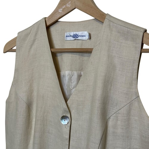 Rebecca Thomas Size 12 Made in USA 100% Linen Button Front Maxi Dress - Picture 6 of 9