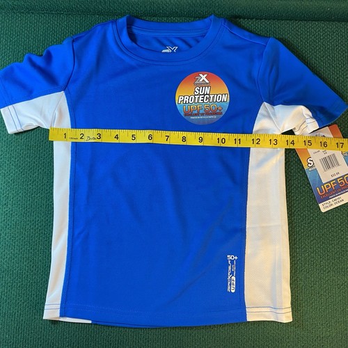 ZeroXposur Boys Rash Guard Swim Shirt NWT UPF 50 Size 5/6 Blue/White Short Slve - Picture 5 of 7