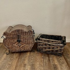 Vintage Wicker Baskets Lacquer Dark Wicker Woven Basket Wrought Iron Handles