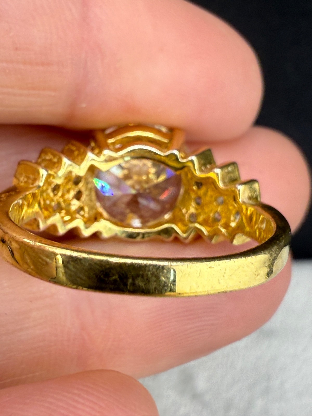 Cocktail Ring Gold Tone Statement Rhinestone Sign… - image 6