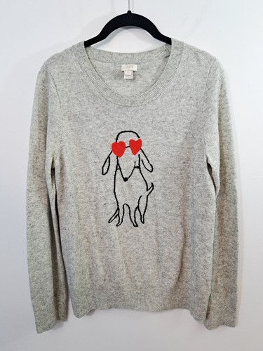 J. Suéter para mujer Crew gris con imagen de perro talla grande usado en excelente estado mezcla marina  - Imagen 1 de 5