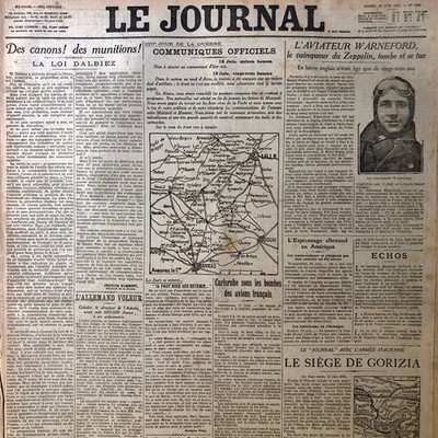 DIE ZEITUNG WW1 19.06.1915 #Der englische Flieger Warneford tötet sich #Carlsruher Bomben