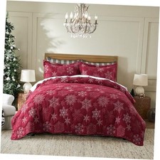 Christmas Quilt Size Bedding Set with 2 Pillow Shams, Queen Snowflake