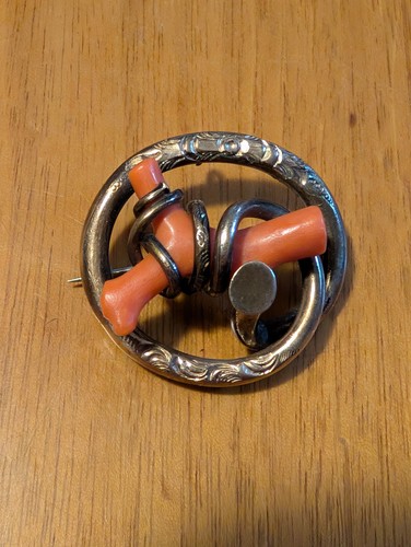 Vintage Koralle Brosche Anstecknadel Anhänger viktorianisches Zeitalter oroboröse Schlangenform