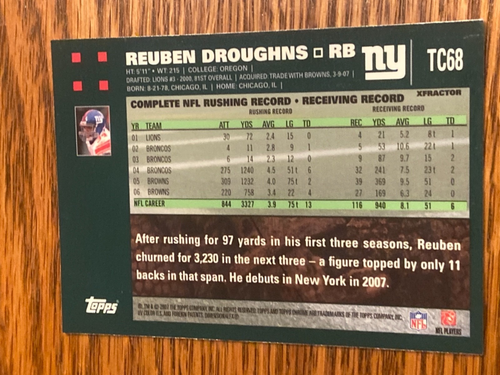 Topps Chrome X Refractor #68 2007 Reuben Droughns Giants Browns - Imagen 2 de 2