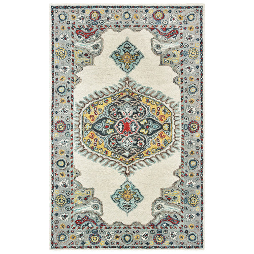 3x5 Sphinx Ivory Medallion Bordered Bulbs Door Mat 75505 - Aprx 3' 6" x 5' 6" - Picture 1 of 2