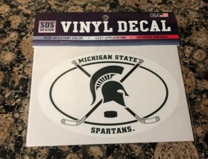 MICHIGAN STATE UNIVERSITY SPARTANS ICE HOCKEY 6"x4" WHITE OVAL DECAL STICKER MSU