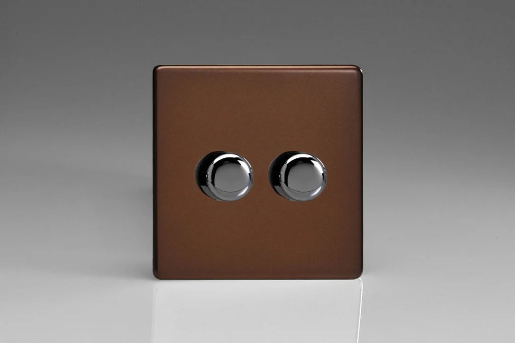 Dimmer Brown V-Pro Smart Screwless Mocha 120w Max 2-Gang Varilight JDMM102S