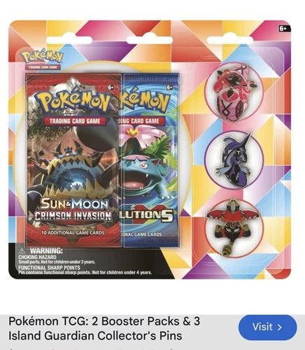 Pokemon XY Evolutions & Crimson Invasion Tapu pin Set Blister 2 Booster Packs