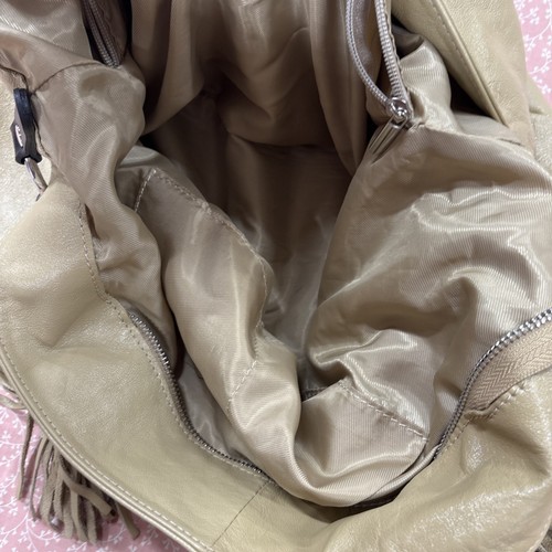 Gianni Conti Italian Leather Purse 100% Genuine Beige Black Handle Tassels - Picture 9 of 12