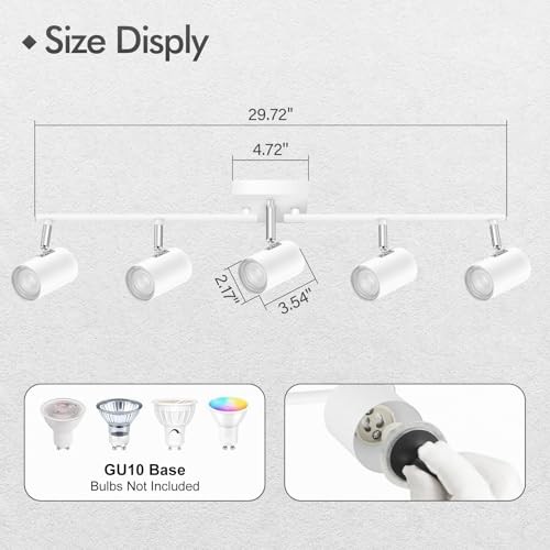 5 Light Track Lighting Fixtures Ceiling, Matte White Kichen Track Lighting, - Picture 4 of 8
