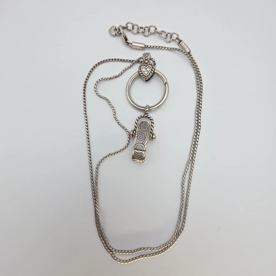 BRIGHTON 'Encanto Corazón' Cordón Reversible Insignia Clip Cristal Plata Placa 34" Foto 3 de 4