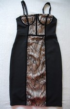 River Island Black Bodycone Knee Length Dress Lace Front Panel UK 10