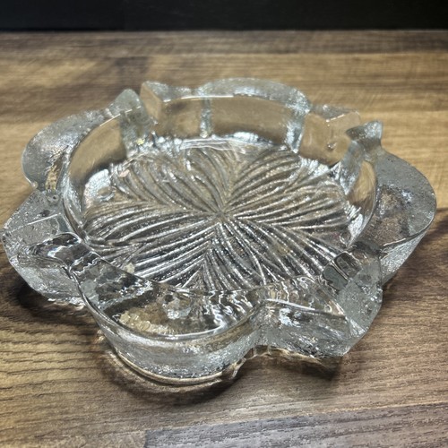 VTG Mid-Century BLENKO Large 8" Clear textured Ice Cube Art Glass Ashtray Heavy