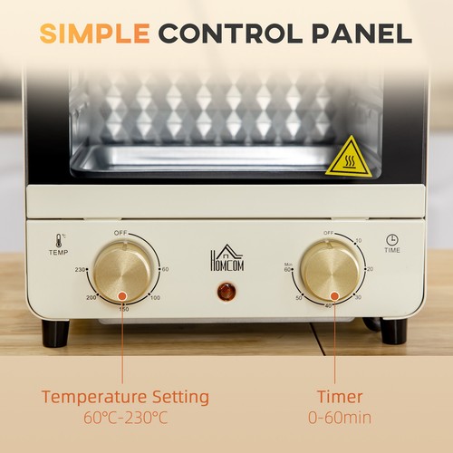 HOMCOM Mini Horno Tostador Horno con Bandeja para Hornear Estante para Alambres Bandeja para Migas - Imagen 5 de 12