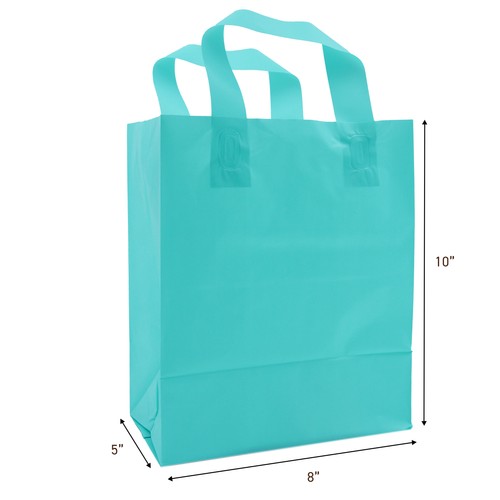 SSWBasics Medium Aqua Frosted Plastic Shopping Bags - 8" x 5" x 10" - Case - Picture 2 of 2